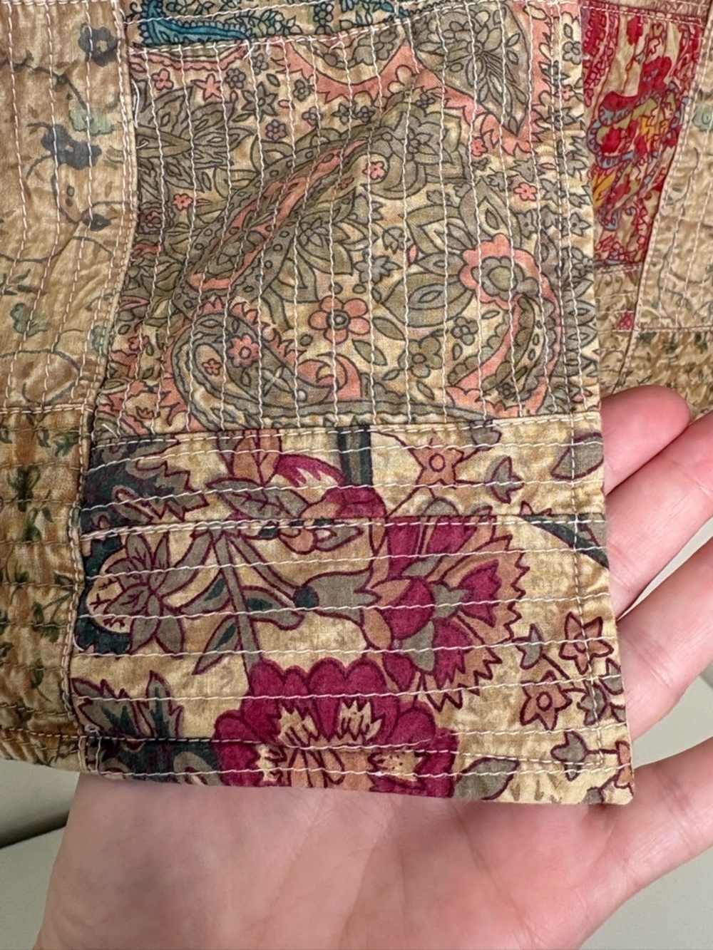 David Brooks Red Tan Tapestry Patchwork Quilted 100% Cotton Boho Shirt Jacket XL - Picture 10 of 14
